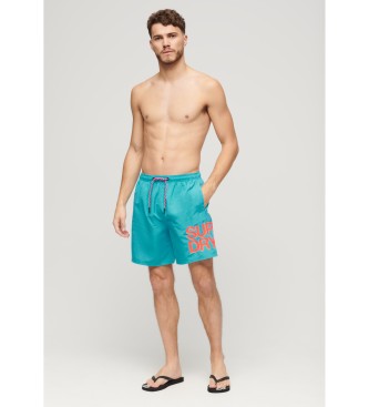 Superdry Športni plavalni kostum z logotipom iz recikliranega materiala, modri