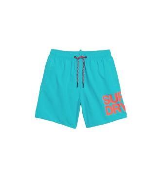 Superdry Športni plavalni kostum z logotipom iz recikliranega materiala, modri