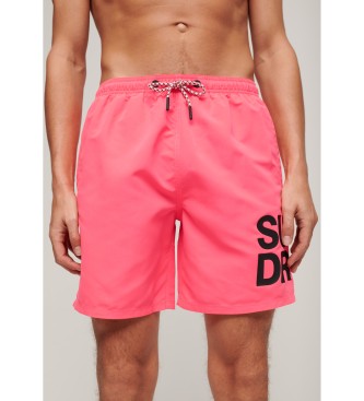 Superdry Fato de banho desportivo com logtipo de material reciclado cor-de-rosa