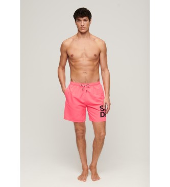 Superdry Fato de banho desportivo com logtipo de material reciclado cor-de-rosa
