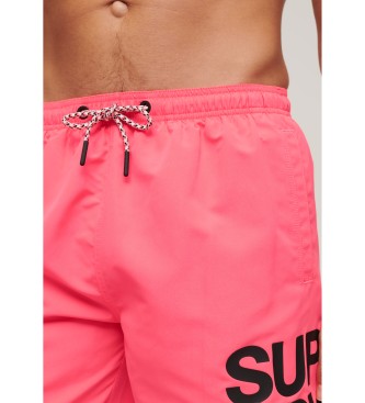 Superdry Fato de banho desportivo com logtipo de material reciclado cor-de-rosa