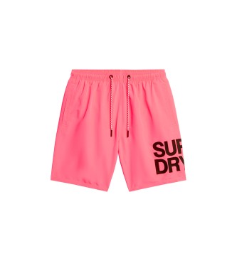 Superdry Fato de banho desportivo com logtipo de material reciclado cor-de-rosa