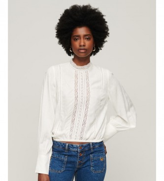 Superdry Blouse with lace mix Studios white