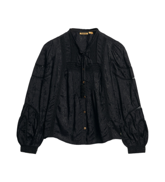 Superdry Kanten blouse met lange mouwen zwart