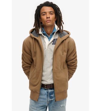 Superdry Hoodie met capuchon met rits en bruine fleece voering