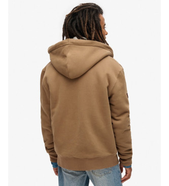 Superdry Hoodie med huva med dragkedja och brunt fleecefoder