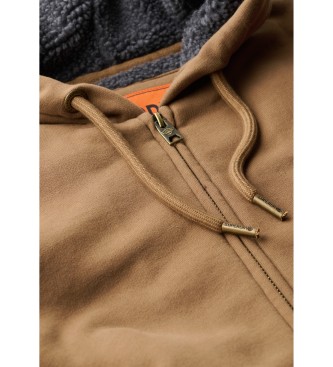 Superdry Hoodie med huva med dragkedja och brunt fleecefoder