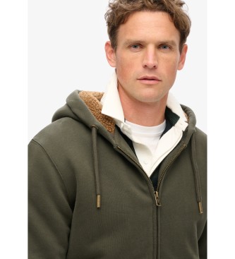 Superdry Sudadera con capucha cremallera y forro de borrego verde