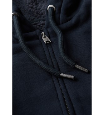 Superdry Felpa con cappuccio con zip e fodera in shearling blu scuro