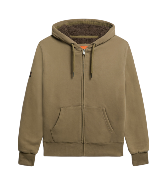 Superdry Hoodie met rits en bruine schapenvacht voering