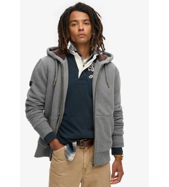 Superdry Felpa con cappuccio con zip e fodera in shearling grigio