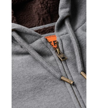 Superdry Felpa con cappuccio con zip e fodera in shearling grigio