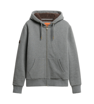 Superdry Felpa con cappuccio con zip e fodera in shearling grigio