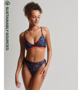 Superdry Granatowe figi bikini z tropikalnym nadrukiem