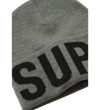 Superdry Gorro de punto con el logotipo de la marca gris