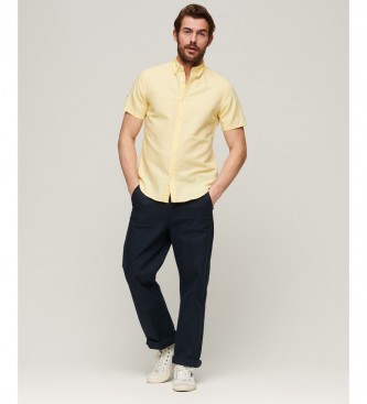 Superdry Koszula z krótkim rękawem z lnu i bawełny organicznej, żółta