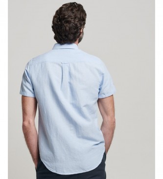 Superdry Niebieska koszula z krótkim rękawem z lnu i bawełny organicznej