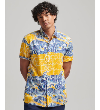 Superdry Camisa hawaiana de manga corta azul, amarillo