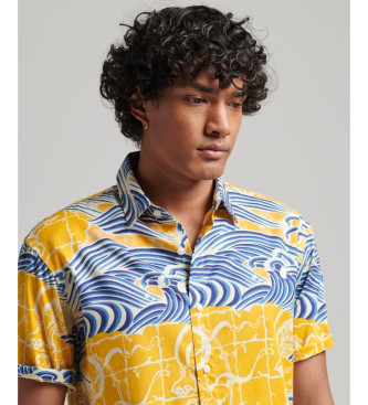 Superdry Camisa hawaiana de manga corta azul, amarillo