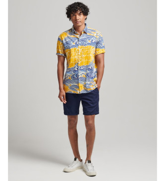 Superdry Camisa hawaiana de manga corta azul, amarillo