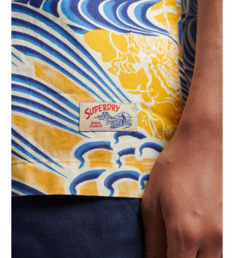 Superdry Camisa hawaiana de manga corta azul, amarillo