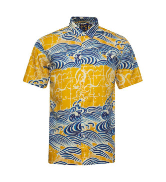 Superdry Camisa hawaiana de manga corta azul, amarillo