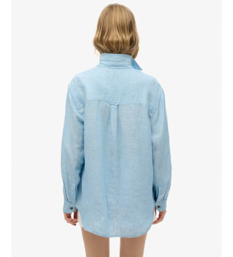 Superdry Camicia casual in lino blu modello boyfriend
