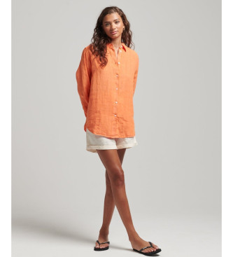 Superdry Lssiges Leinenhemd in Orange mit Boyfriend-Passform