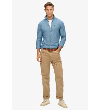 Superdry Langrmeliges Baumwoll-Oxford-Hemd blau