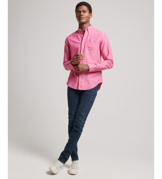 Superdry Koszula z kołnierzykiem Studios z lnu i bawełny organicznej w kolorze różowym