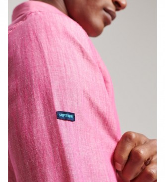 Superdry Studios skjorta med krage och knappar i linne och ekologisk bomull, rosa