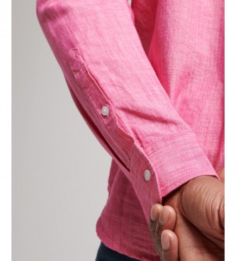 Superdry Studios Camisa de linho e algodo orgnico com botes e gola rosa