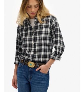 Superdry Schwarzes Boyfriend-Hemd aus kariertem Flanell