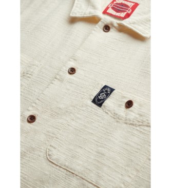 Superdry Merchant Store gestructureerd overhemd met korte mouwen in gebroken wit