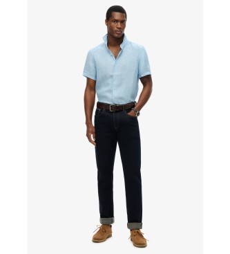 Superdry Linnen overhemd Vacation blauw met korte mouwen