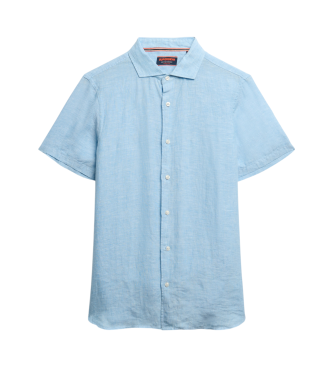 Superdry Linnen overhemd Vacation blauw met korte mouwen