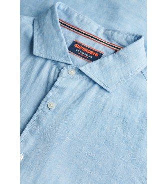 Superdry Linnen overhemd Vacation blauw met korte mouwen