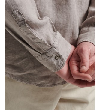 Superdry Camisa casual de linho castanha de manga comprida