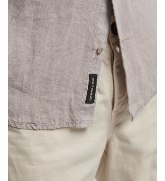 Superdry Camisa casual de linho castanha de manga comprida