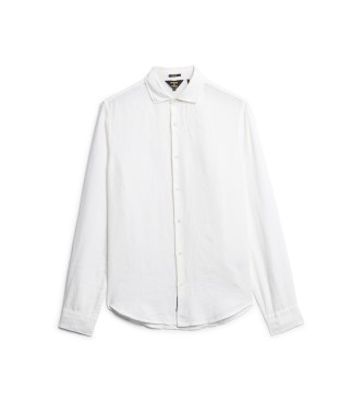 Superdry Biała casualowa koszula lniana z długim rękawem