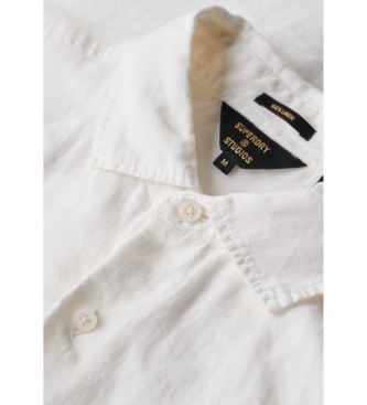 Superdry Biała casualowa koszula lniana z długim rękawem