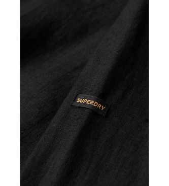 Superdry Camisa de linho casual de manga comprida preta
