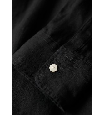 Superdry Priložnostna lanena srajca z dolgimi rokavi črna
