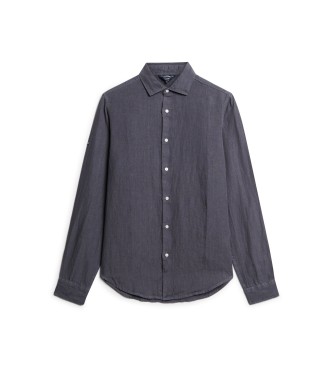 Superdry Camisa casual de linho de manga comprida cinzenta escura