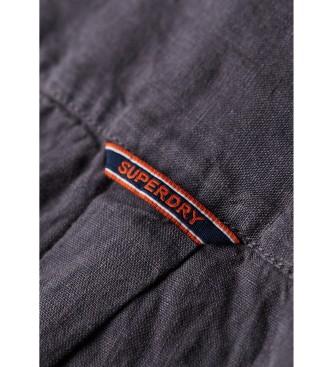 Superdry Lanena srajca z dolgimi rokavi v temno sivi barvi