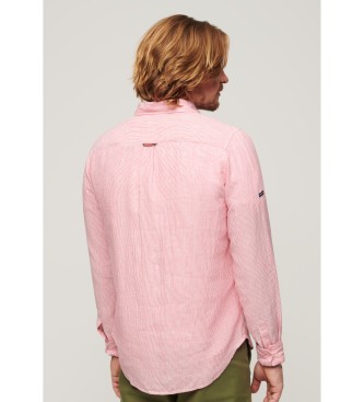Superdry Priložnostna lanena majica z dolgimi rokavi roza