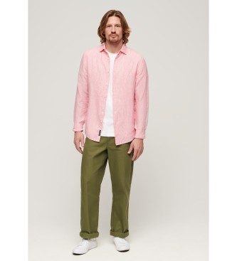 Superdry Camisa de manga larga de lino informal rosa