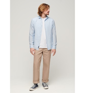 Superdry Camisa de manga larga de lino informal azul