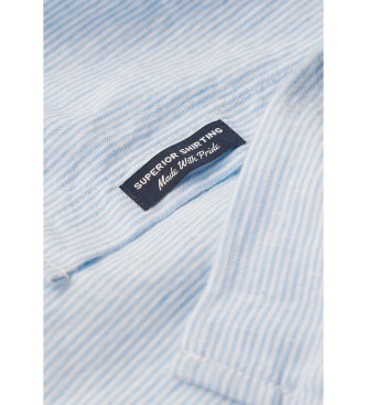Superdry Priložnostna lanena srajca z dolgimi rokavi, modra