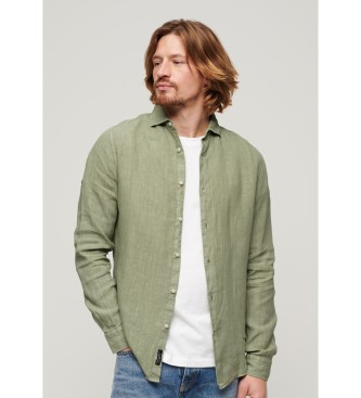 Superdry Camisa de manga larga de lino informal verde